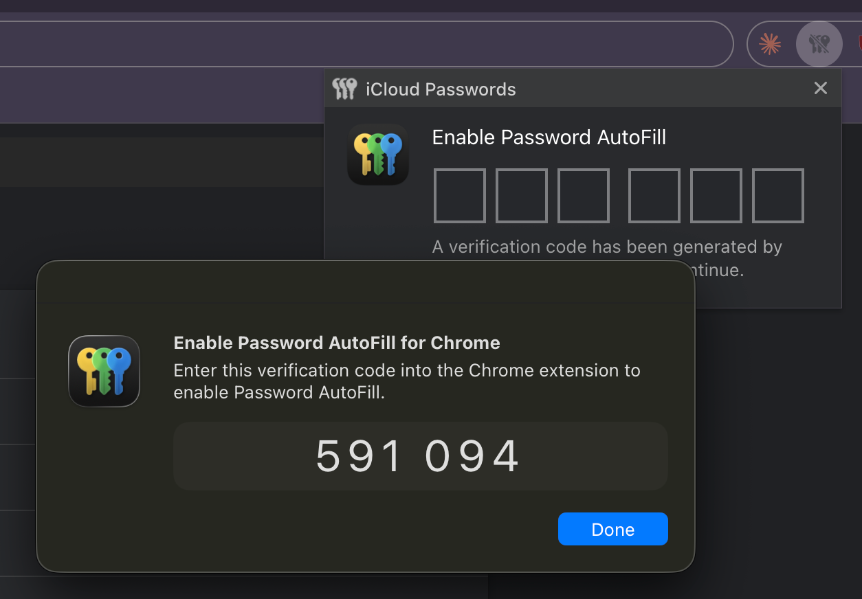 iCloud Passwords verification code prompt for Chrome