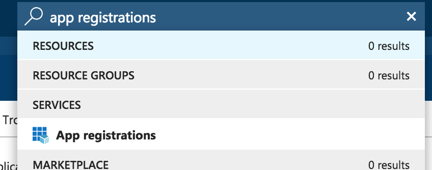 App Registration in portal search by