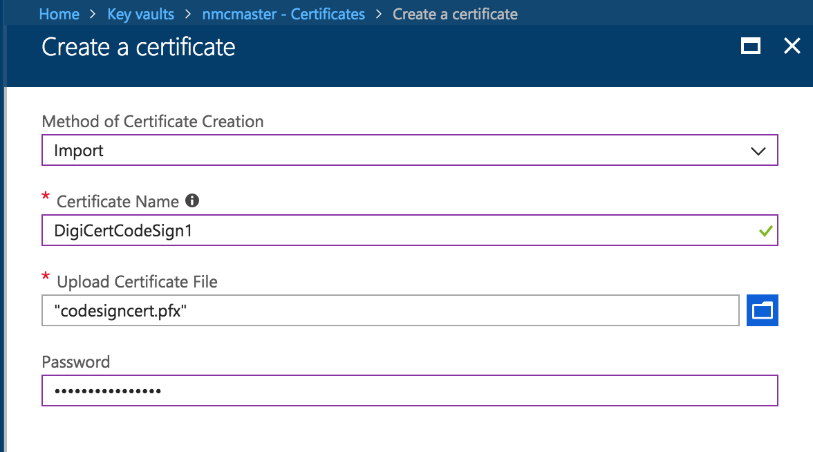 Upload the cert